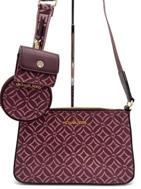 Michael Kors Jet Set Logo Crossbody Bag with Case for Apple AirPods Pro Ox Blood